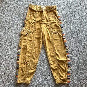 Anthropologie Mustard Cargo Joggers with Striped Accents